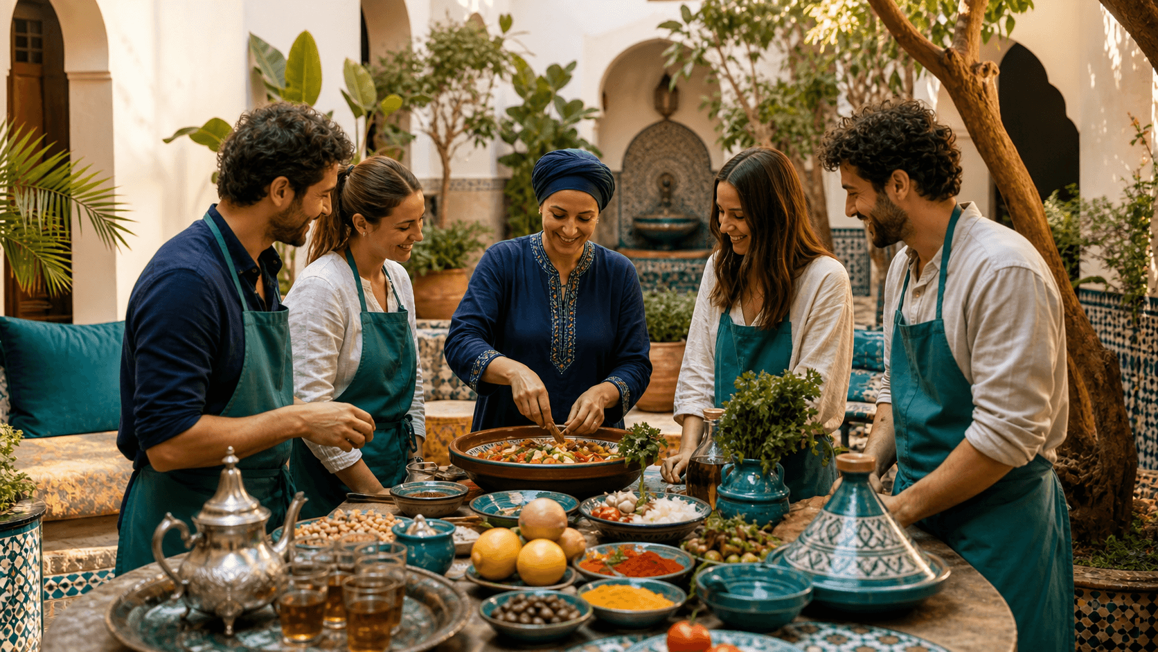 Moroccan cooking and culture activity in a warm courtyard